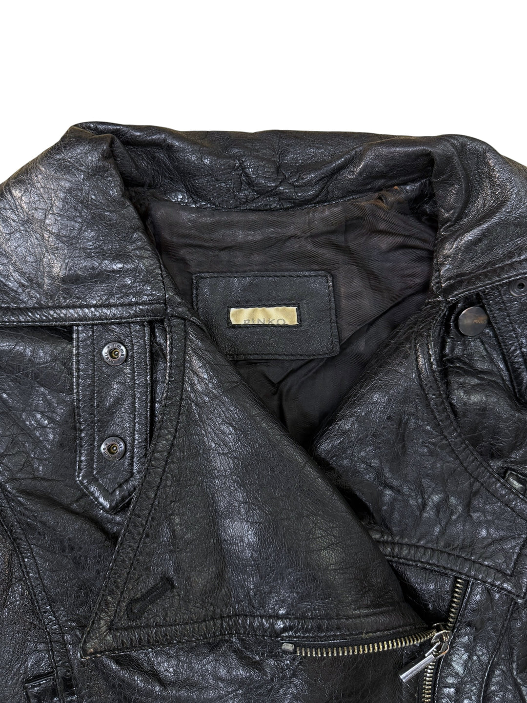 PINKO vintage cropped leather biker jacket