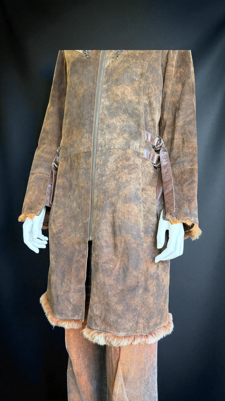 Conbipel vera pelle shearling-effect leather coat s/m