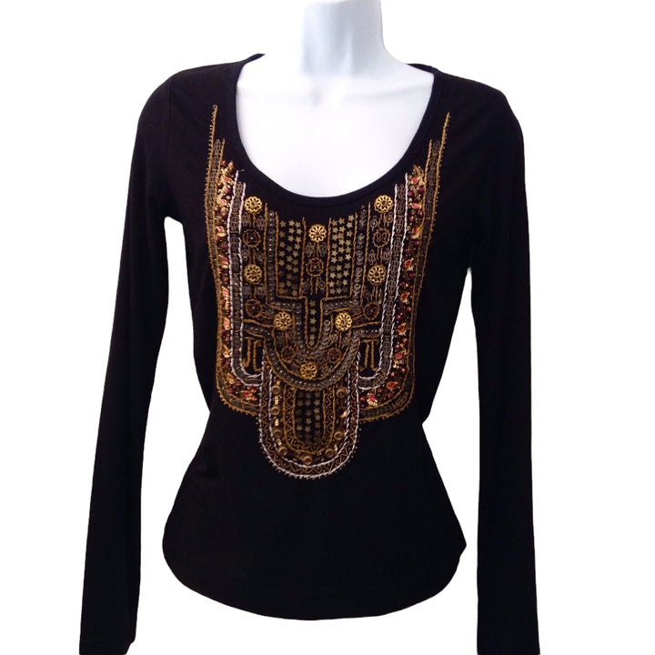 Just Cavalli Vintage Embellished & Sequinned accents Long Sleeve Top Women’s Medium