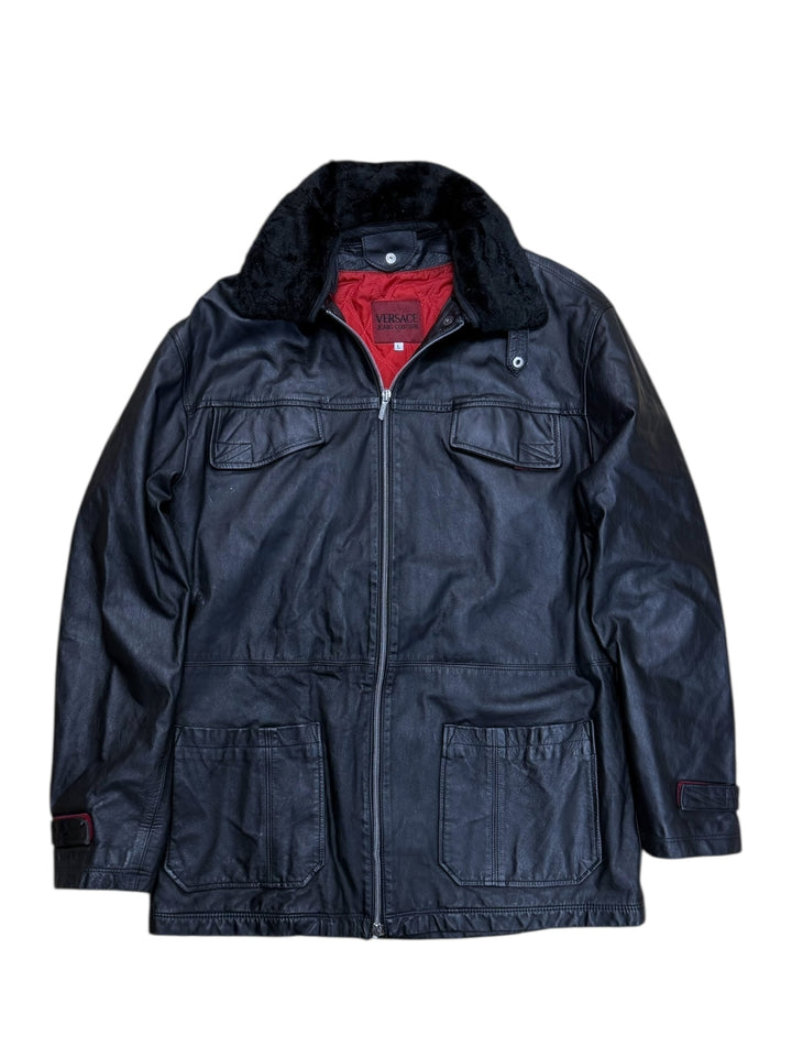 Versace Jeans Couture ‘Biker Utility’ black leather jacket men’s large