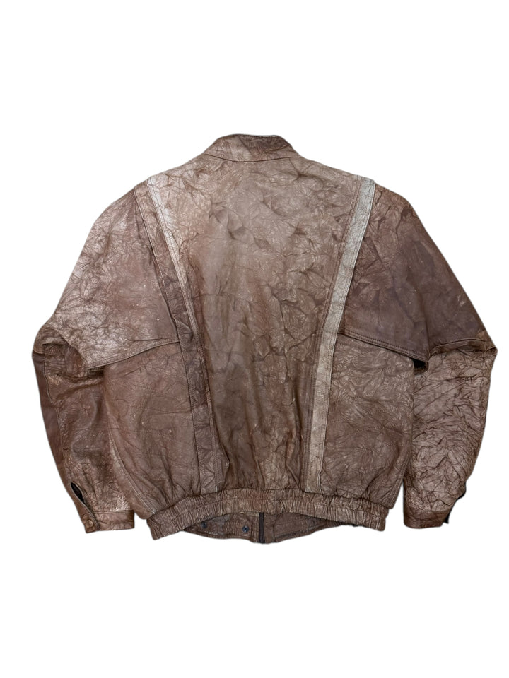 Vintage brown distressed leather bomber men's large