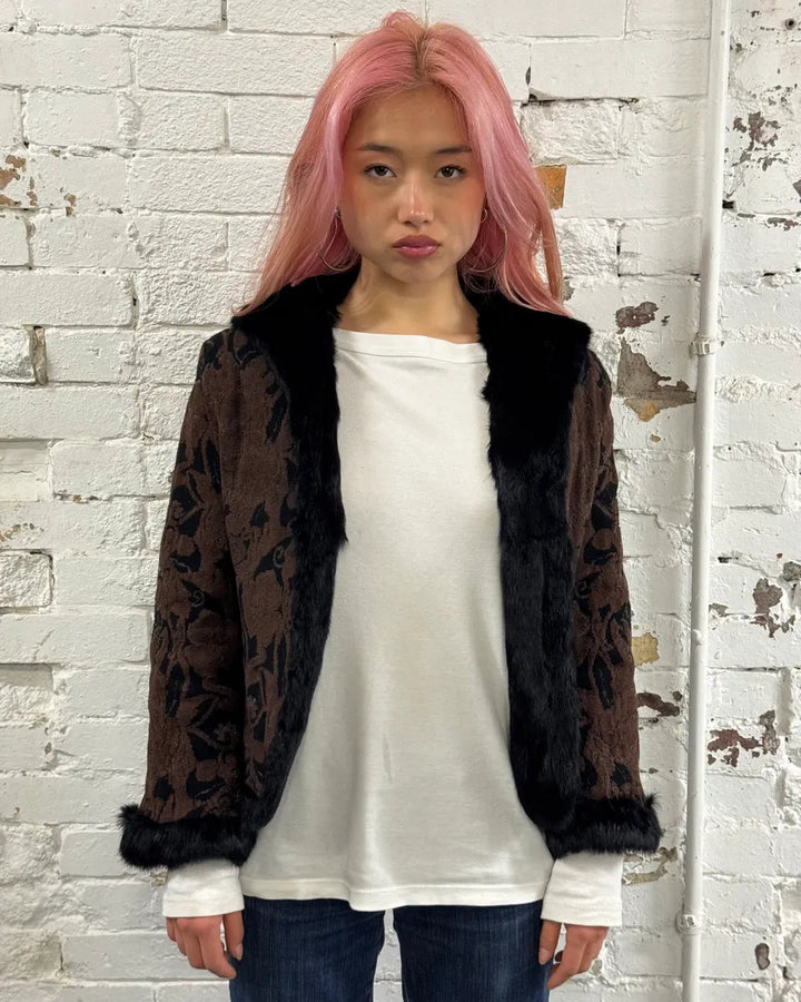 Roberto Cavalli 2000s reversible black fur puffer & ornament brown jacket