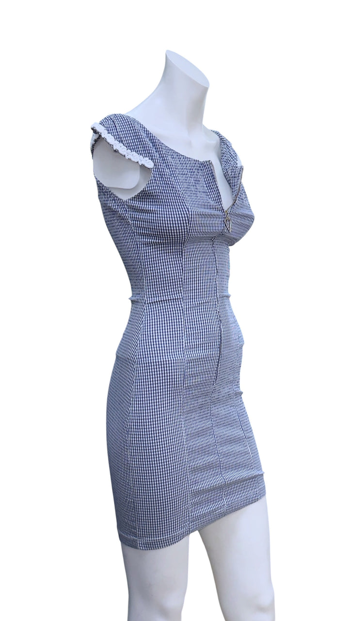 Blumarine Folies blue gingham zip mini dress