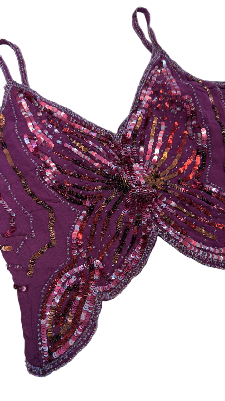 Vintage Y2K sequin beaded butterfly top purple