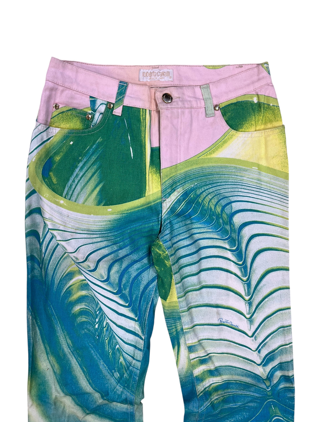 Roberto Cavalli SS2001 Psychedelic Print Low Rise Pants Small (36)