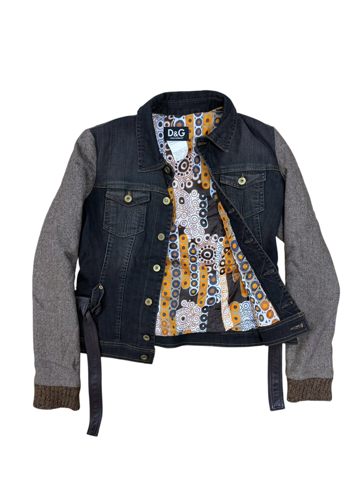 Dolce & Gabbana Black Denim & Wool Sleeve Belted Jacket Small