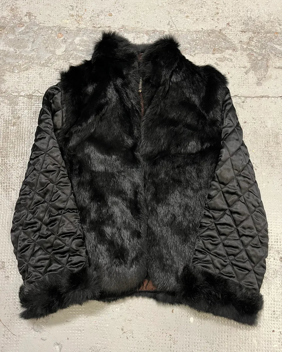 Roberto Cavalli 2000s reversible black fur puffer & ornament brown jacket