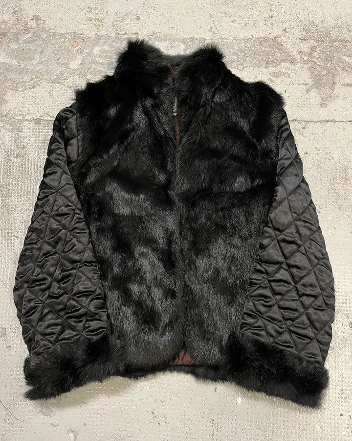 Roberto Cavalli 2000s reversible black fur puffer & ornament brown jacket