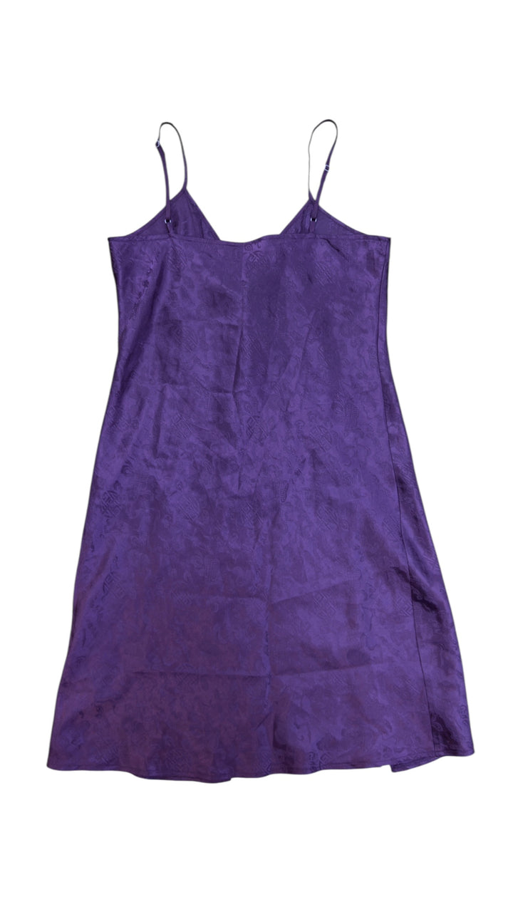 Vintage purple satin mini dress with jacquard pattern