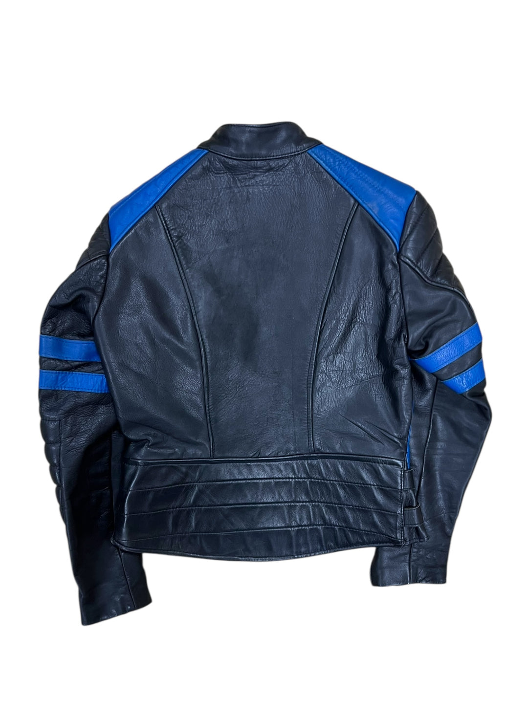 Vintage Black & Blue Leather Biker Jacket Women’s XS–S