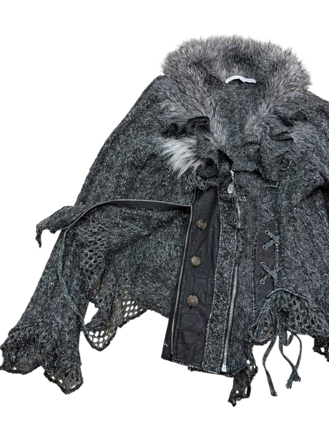 Patrice breal faux fur boho knit jacket medium