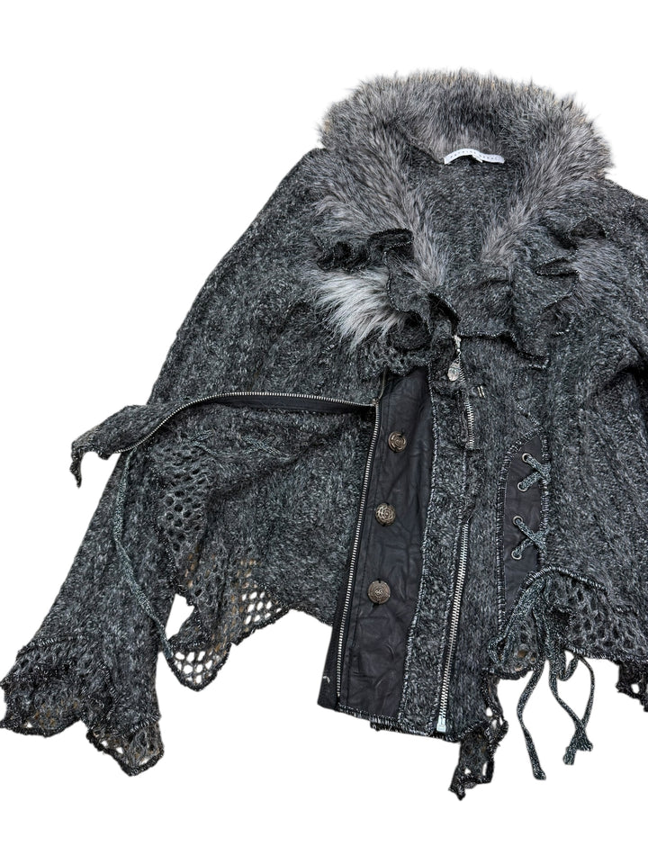 Patrice breal faux fur boho knit jacket medium