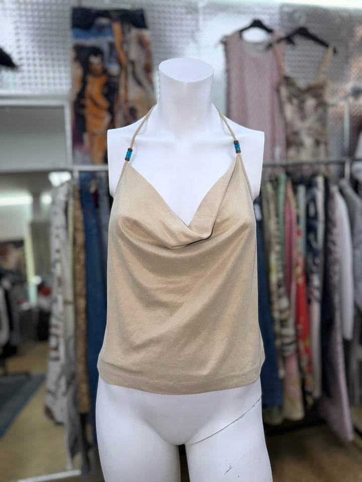 Plein Sud Jeans beige halter drape top