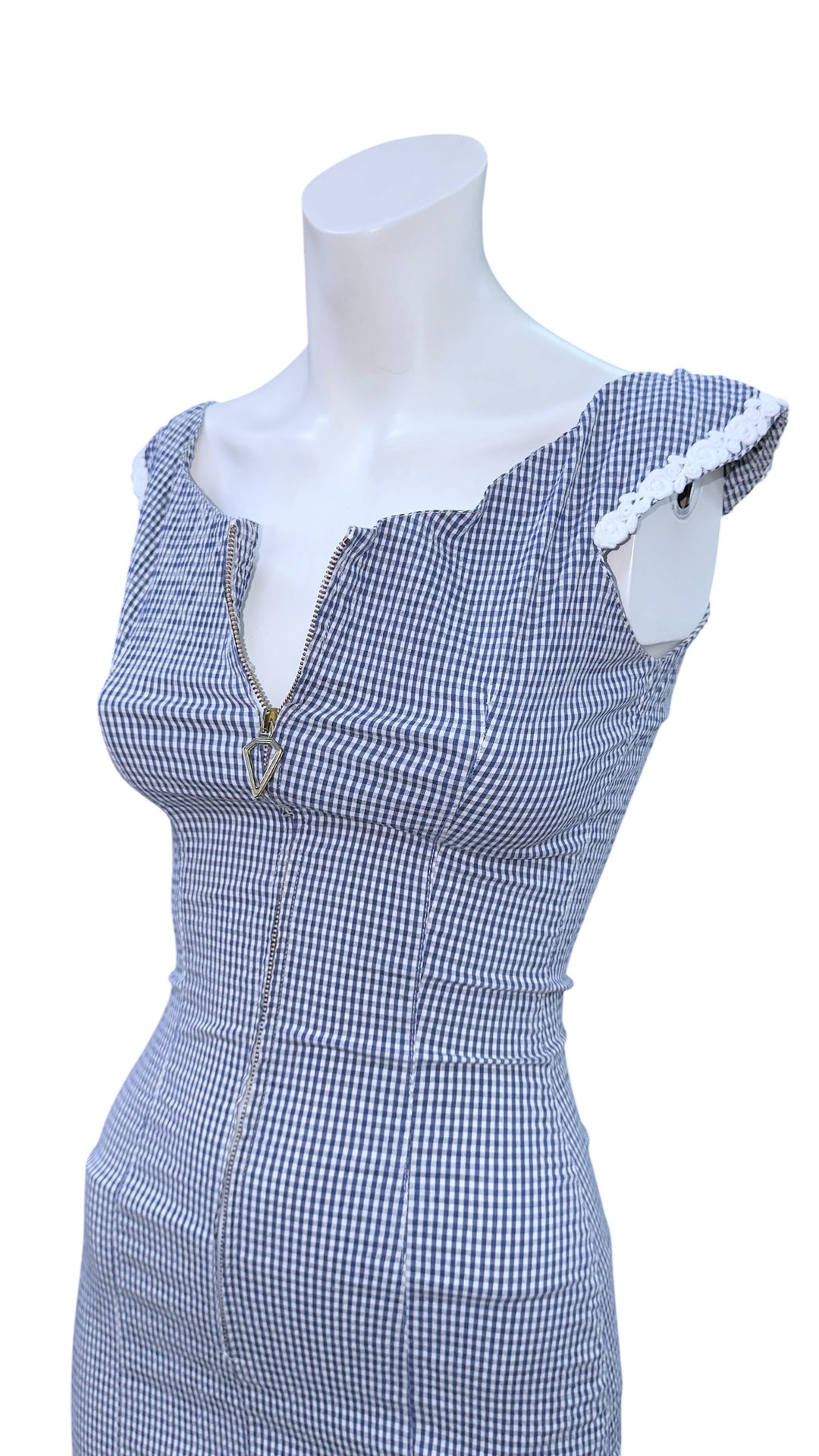 Blumarine Folies blue gingham zip mini dress