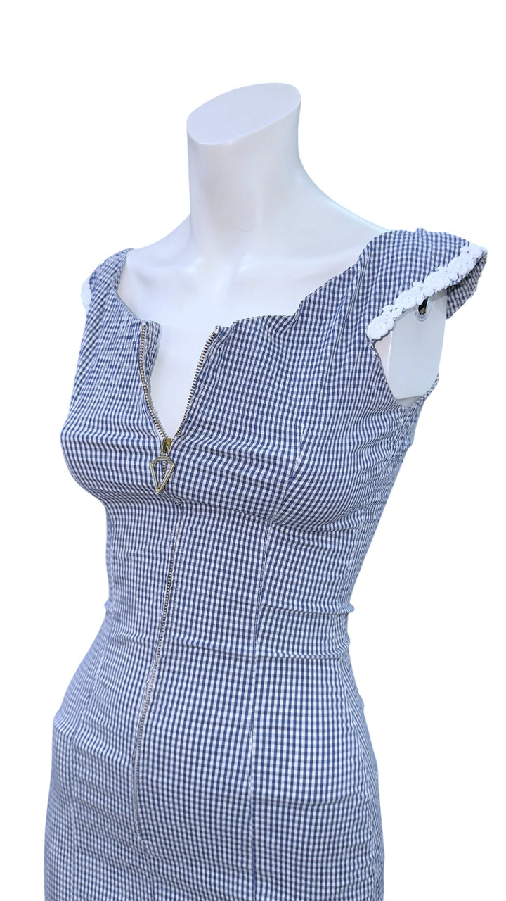 Blumarine Folies blue gingham zip mini dress