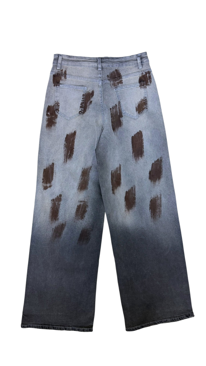 Vintage high waist abstract paint print jeans