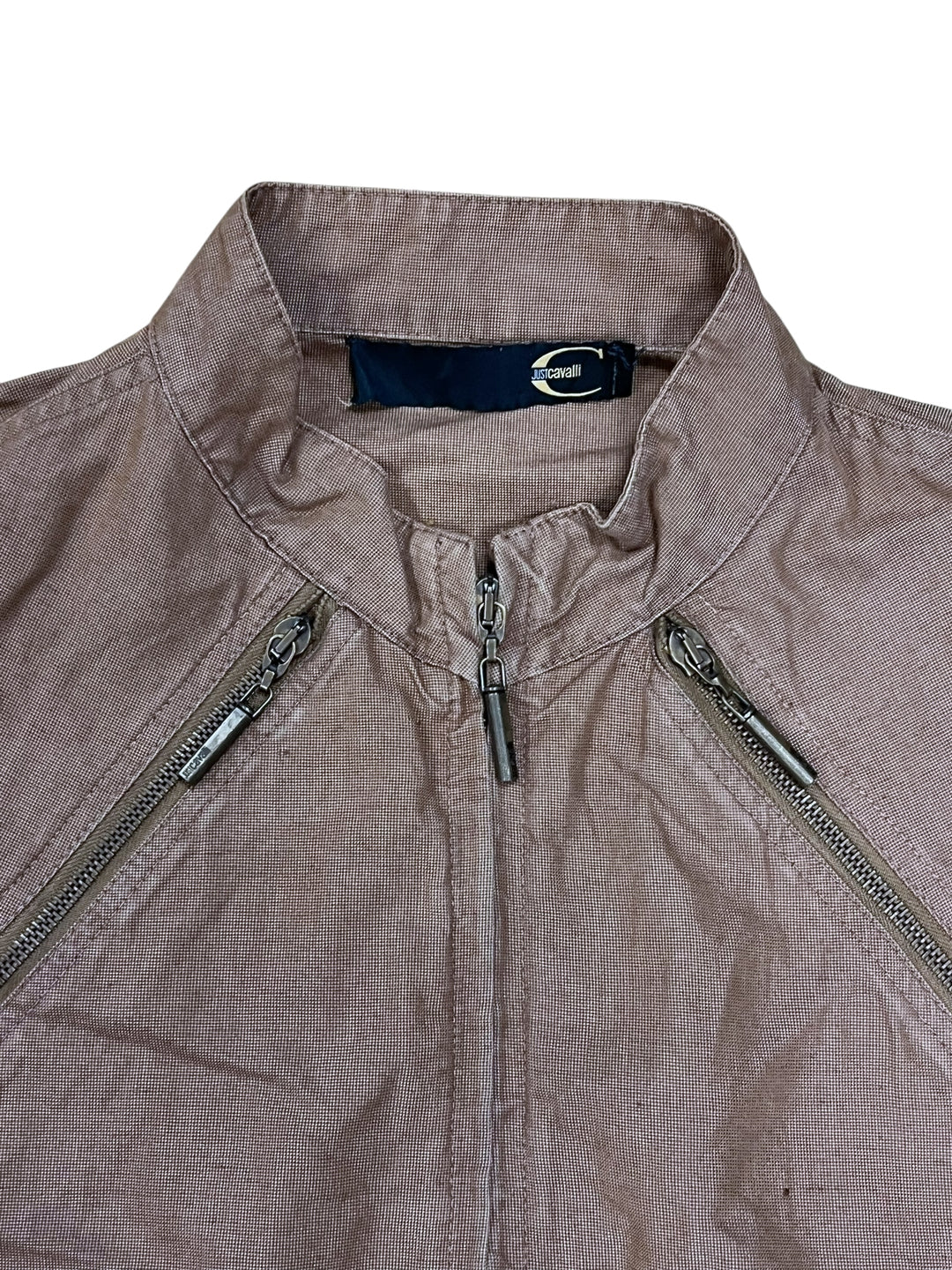 Just Cavalli Linen Brown Lightweight Zip-Up Jacket Medium