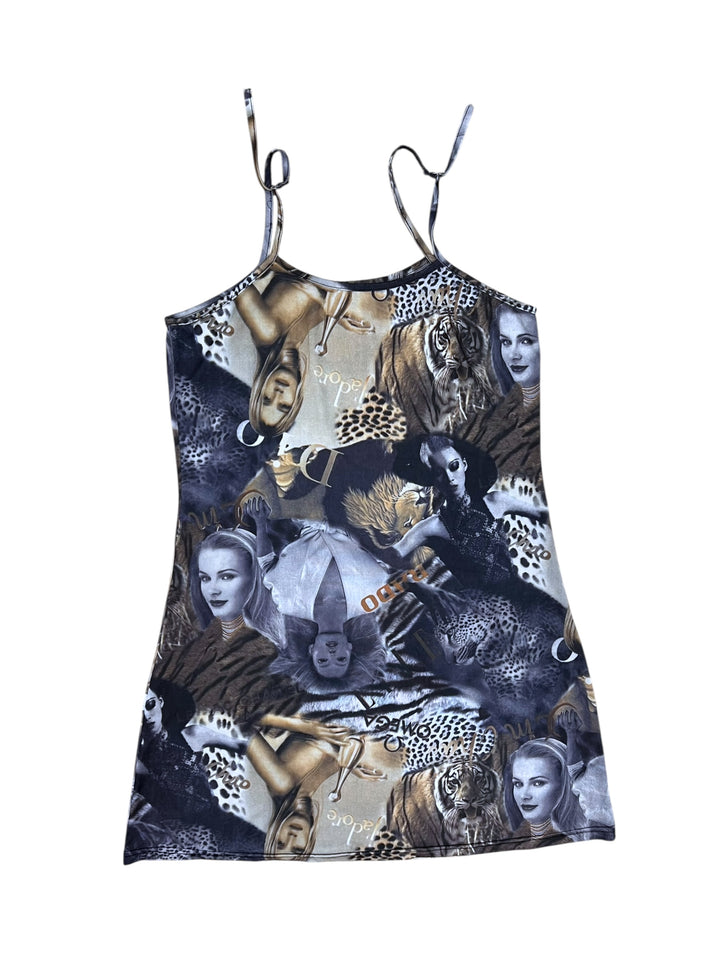Vintage Graphic Print Slip Dress Large