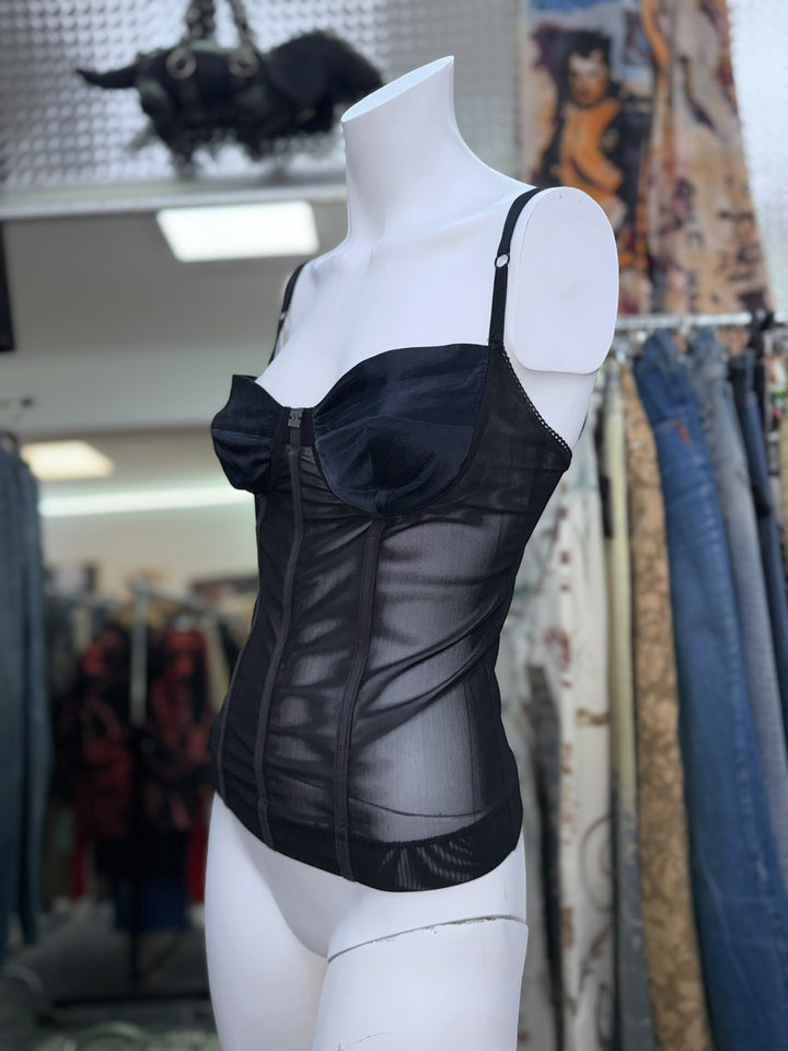 Fracomina black sheer mesh corset top extra small