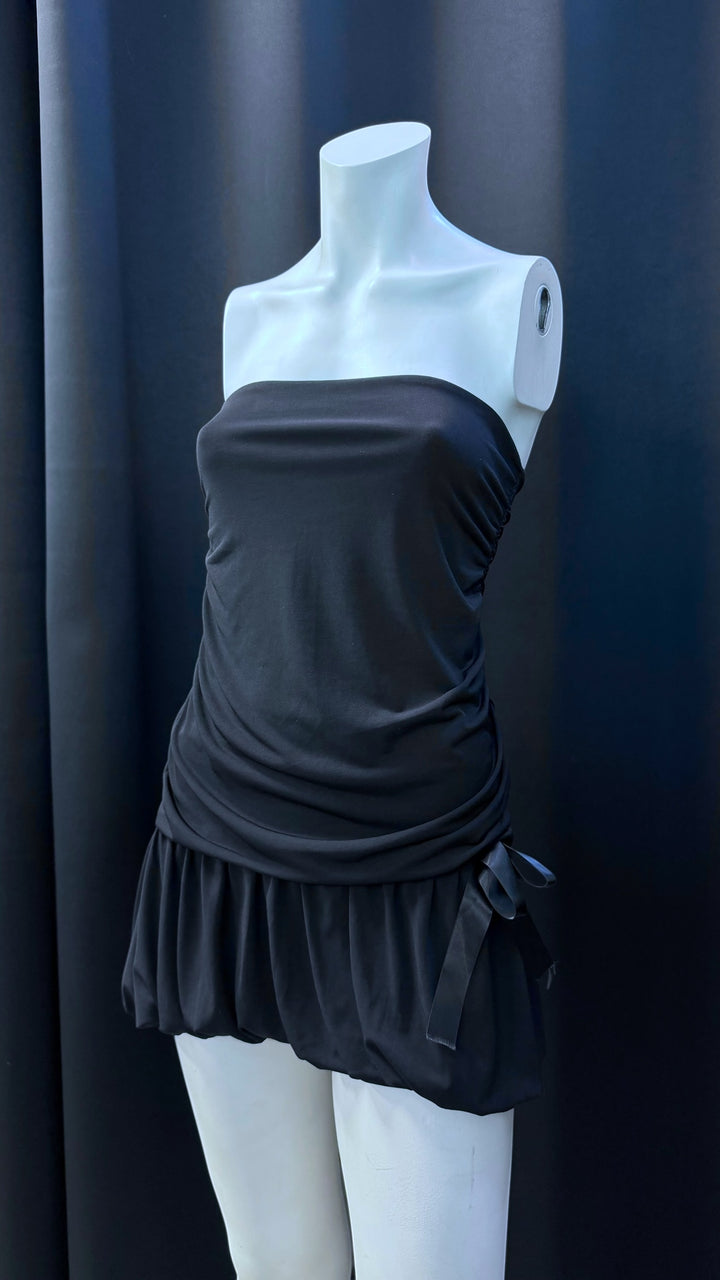 Vintage strapless mini dress with ruched body