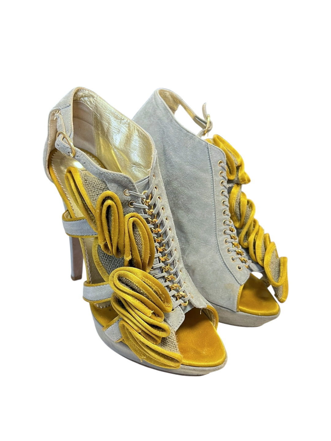 Just Cavalli 2009 Suede High Heels with Yellow Velvet Details Size eu39