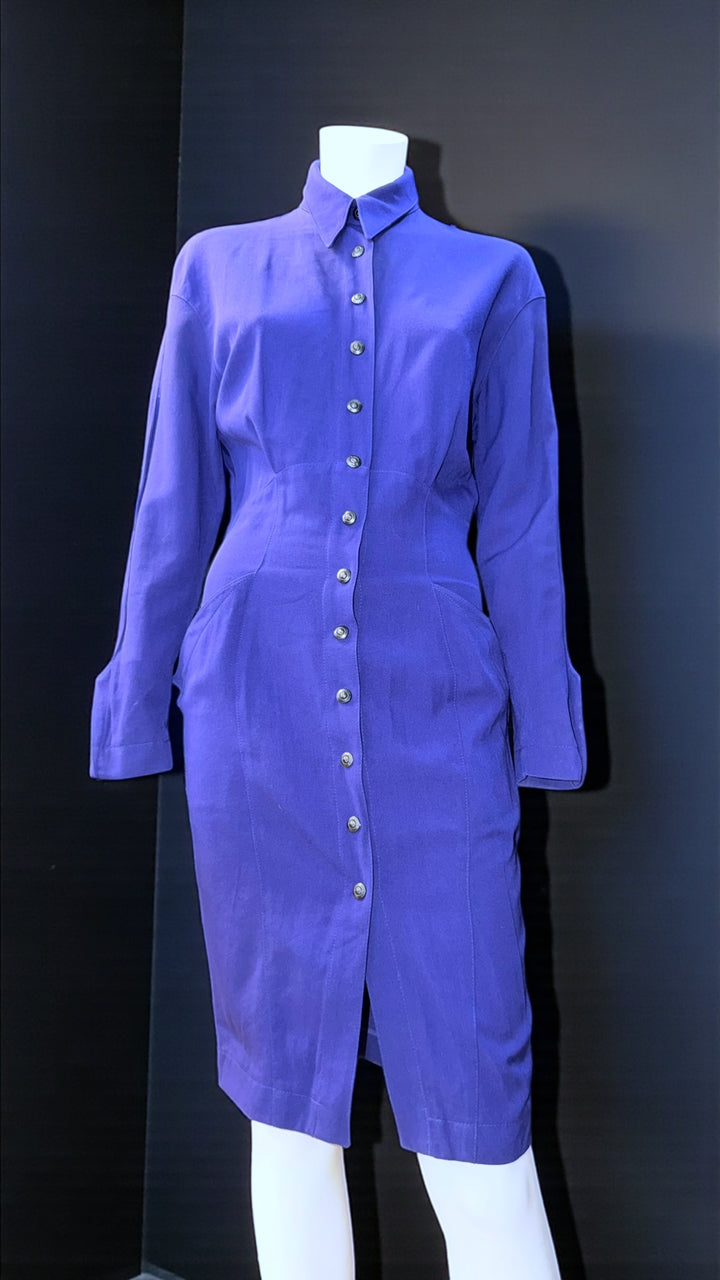 Thierry Mugler purple structured shirt dress - 90s archive