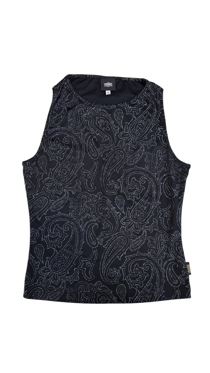 Versace jeans couture crystal paisley top navy