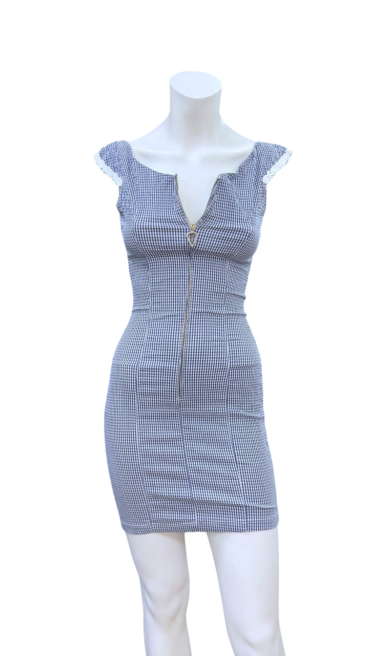 Blumarine Folies blue gingham zip mini dress