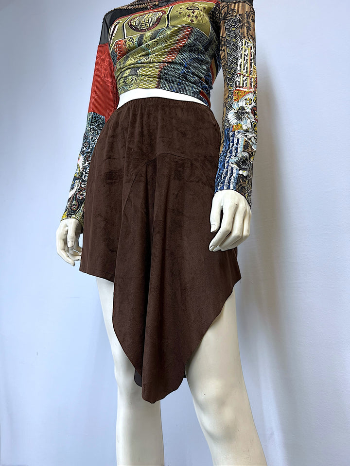 Vintage velour asymmetrical brown skirt small