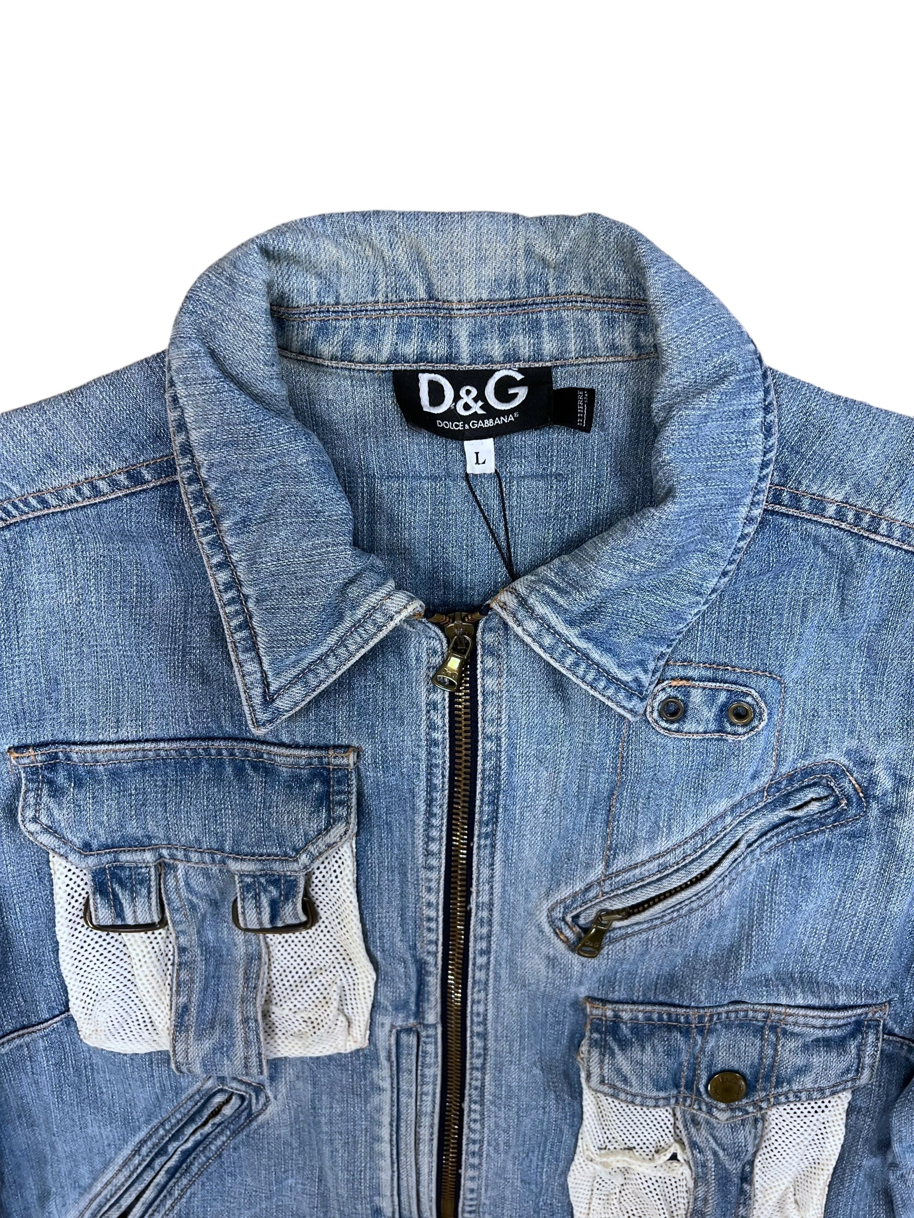 Dolce & Gabbana AW03 Parachute Cargo Cropped Denim Jacket Women's
