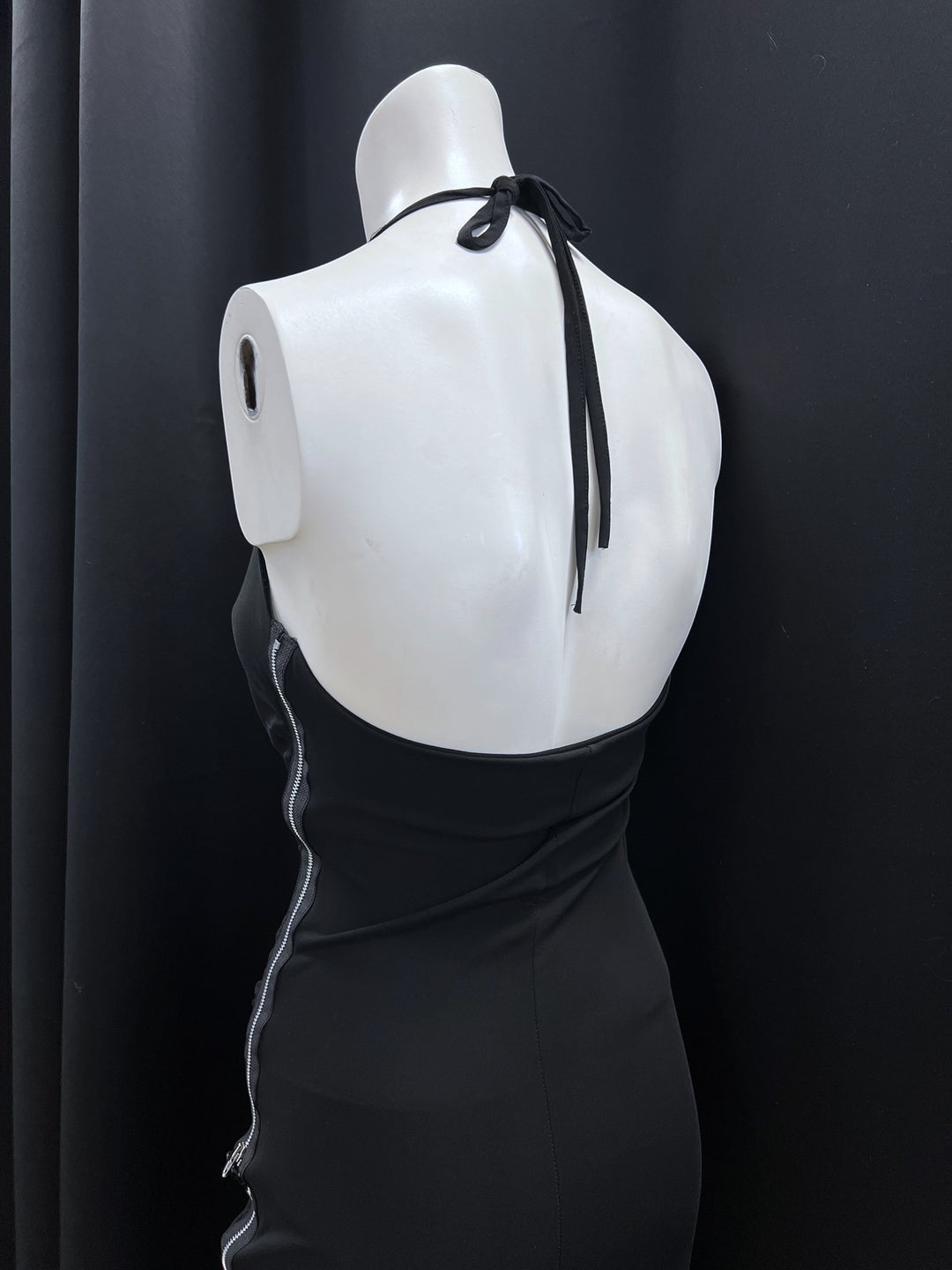 Black Halter Mini Dress with Side Zippers Medium