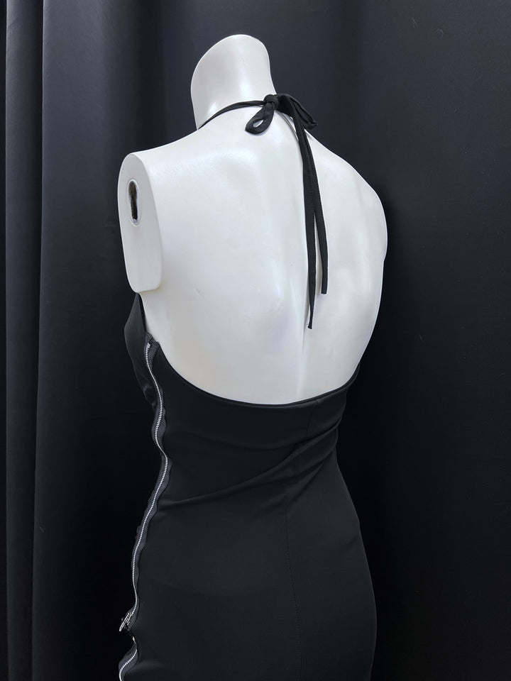 Black Halter Mini Dress with Side Zippers Medium
