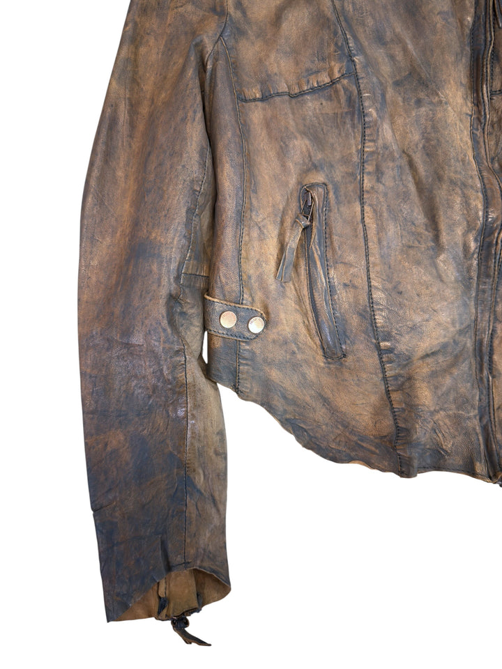 Freaky Nation distressed leather biker jacket