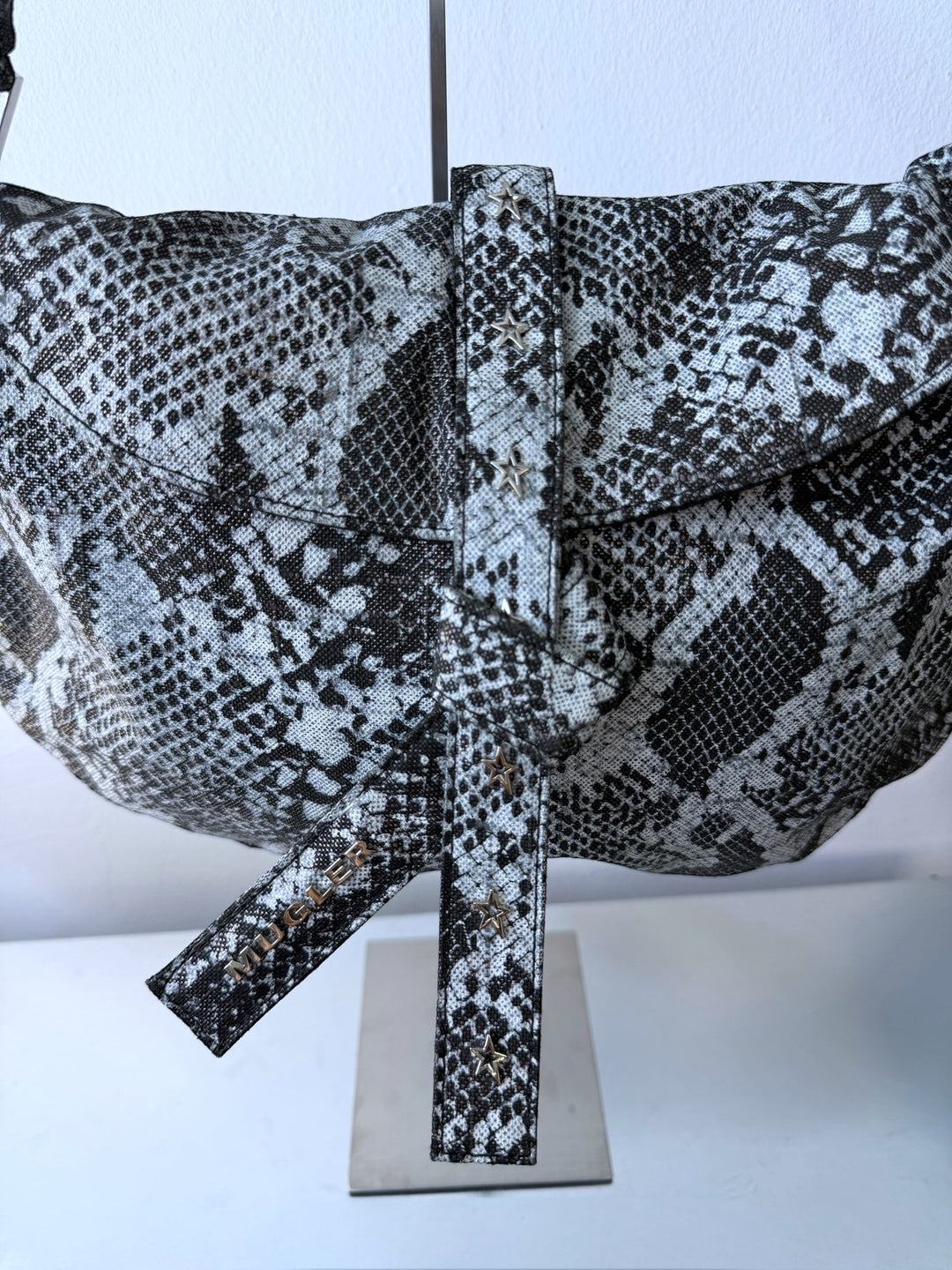Mugler snake-print shoulder bag with star-stud details