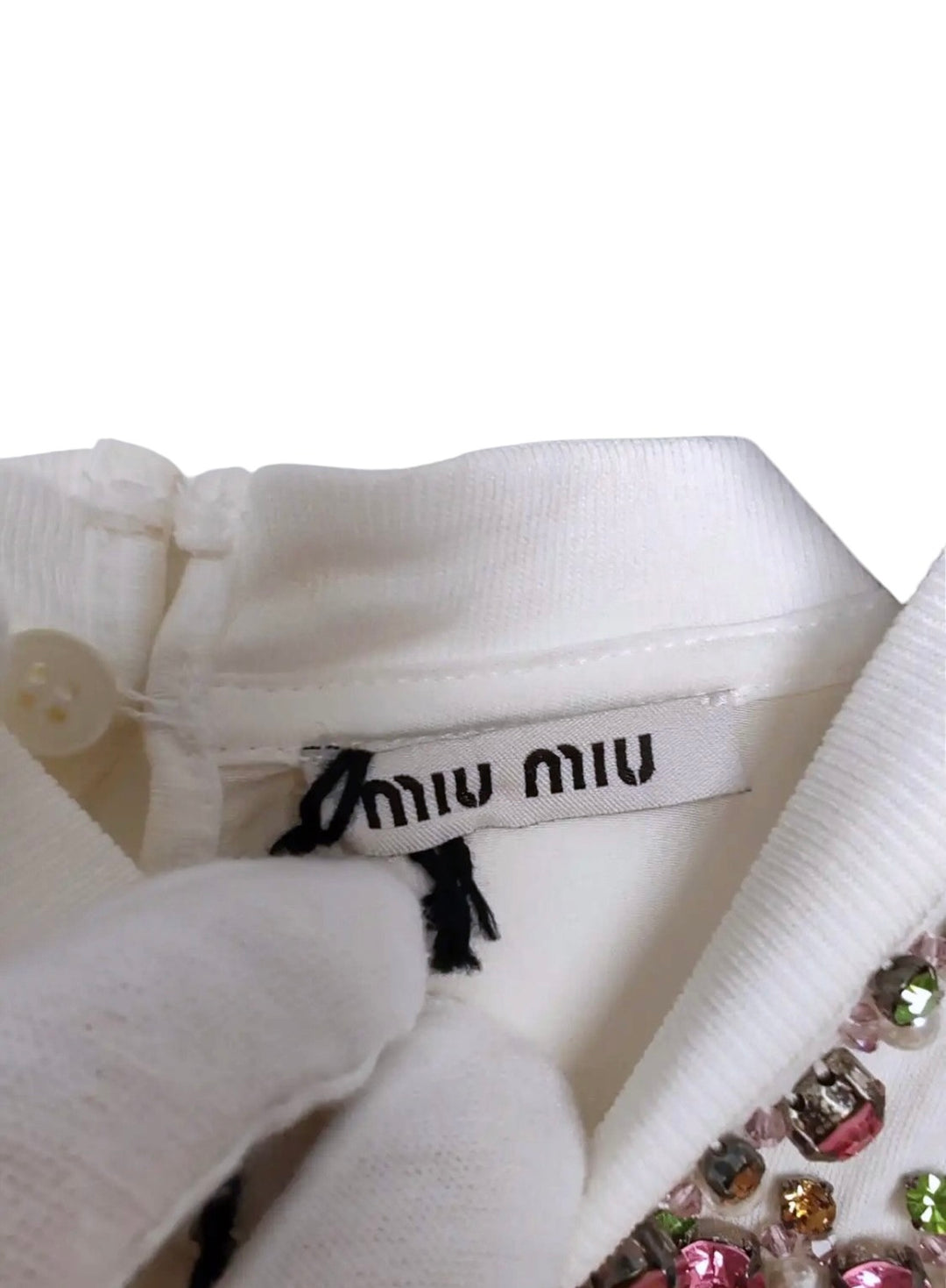 Miu miu crystal embellished collar t-shirt