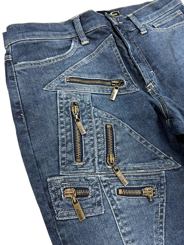 Just Cavalli SS2005 Geometrical Zipper Pockets Jeans Extra Small (eu32)