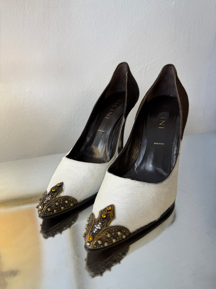 VICINI by Giuseppe Zanotti Pumps - c.2000 Hair-On Leather Baroque Toe eu40