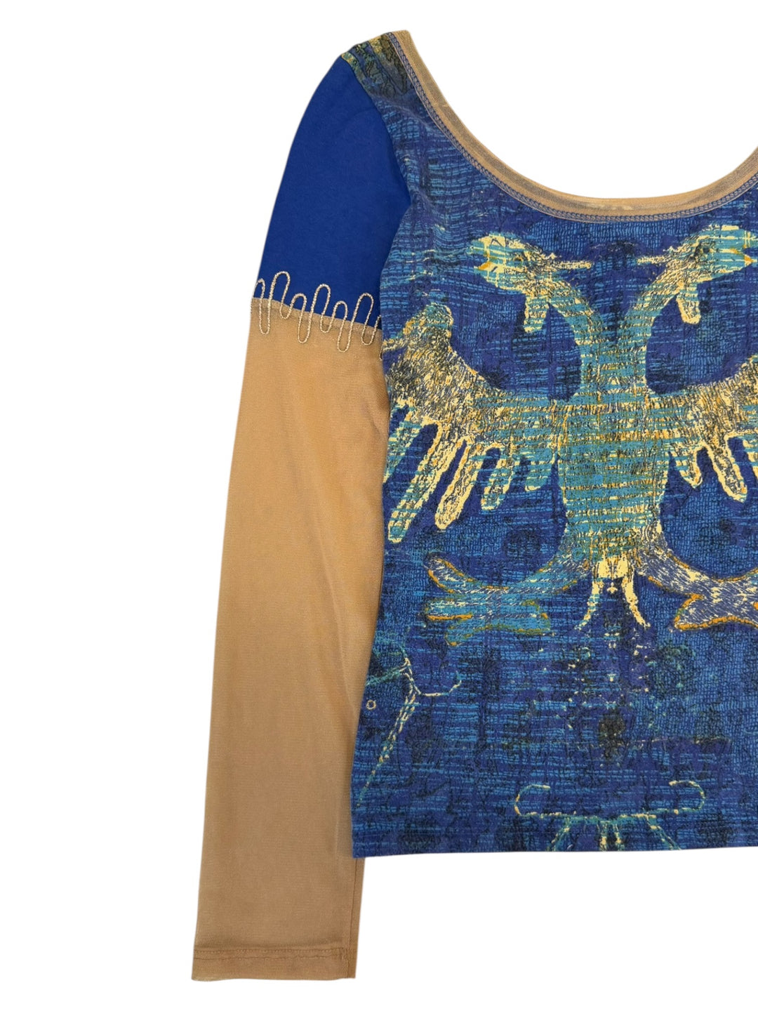 Save the Queen printed mesh long sleeve top