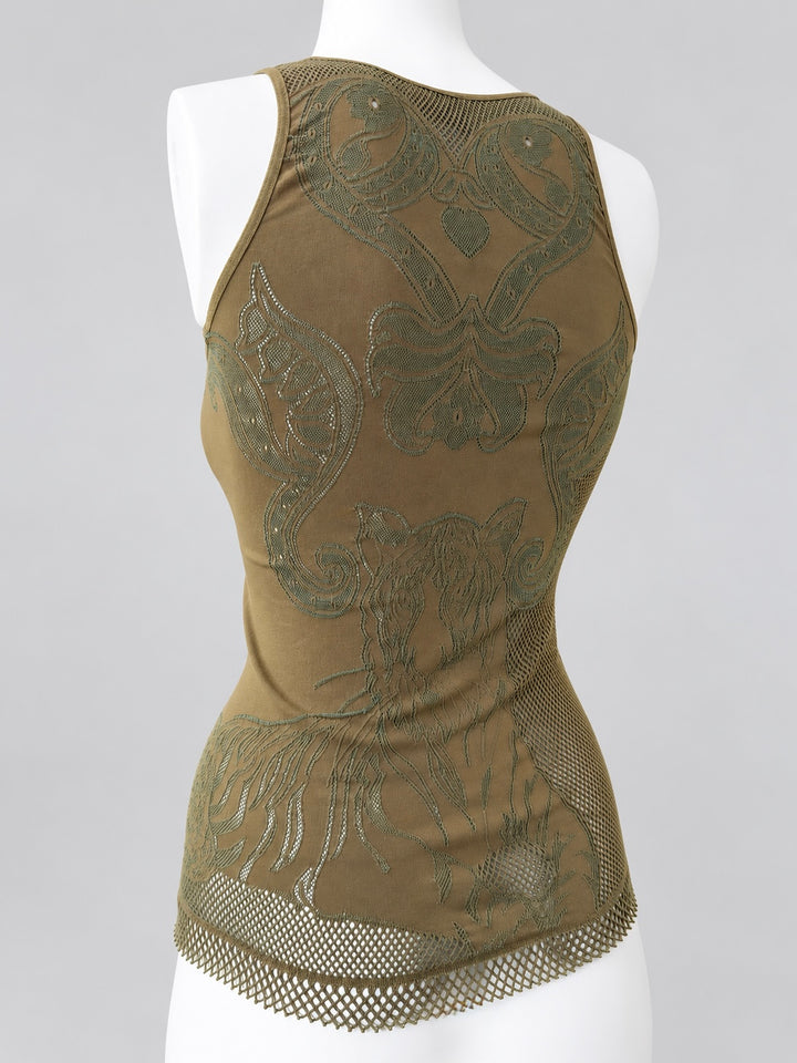 Just Cavalli tiger jacquard fishnet tank top