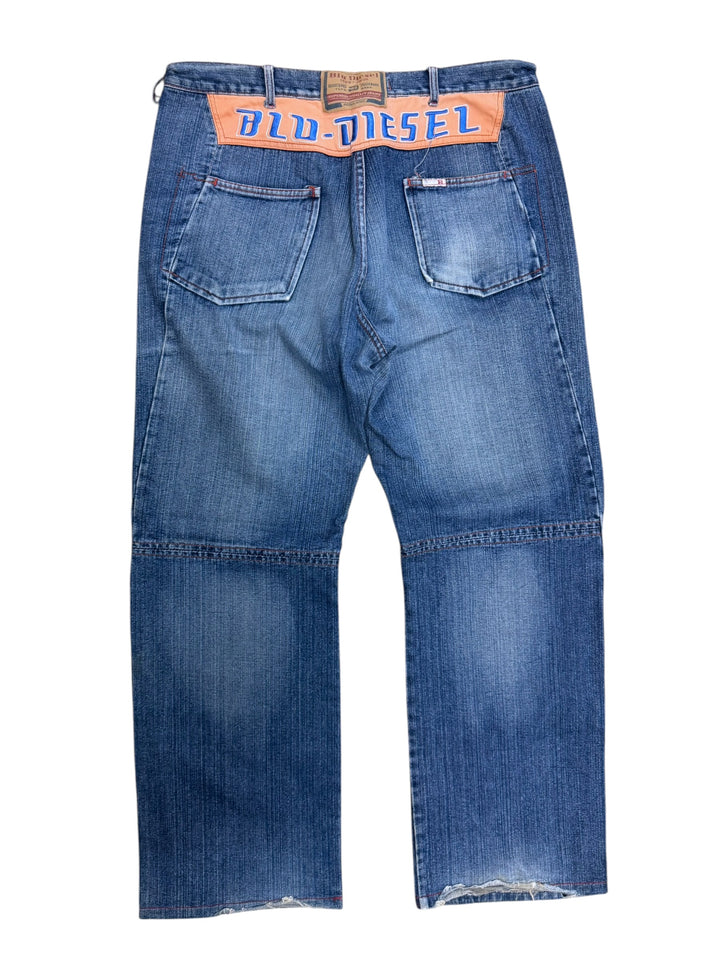 Blu Diesel logo panel wide leg jeans