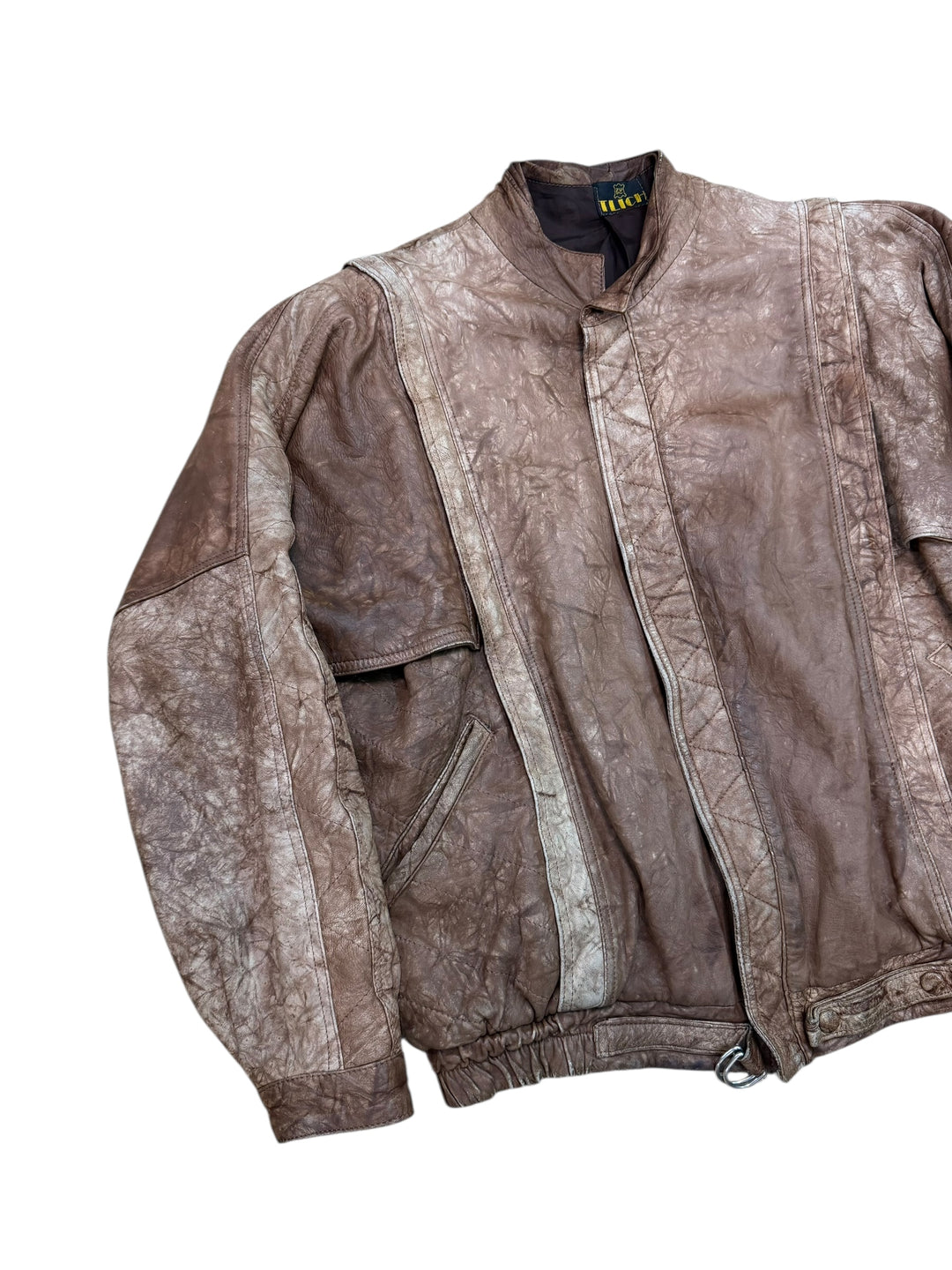 Vintage brown distressed leather bomber men's large