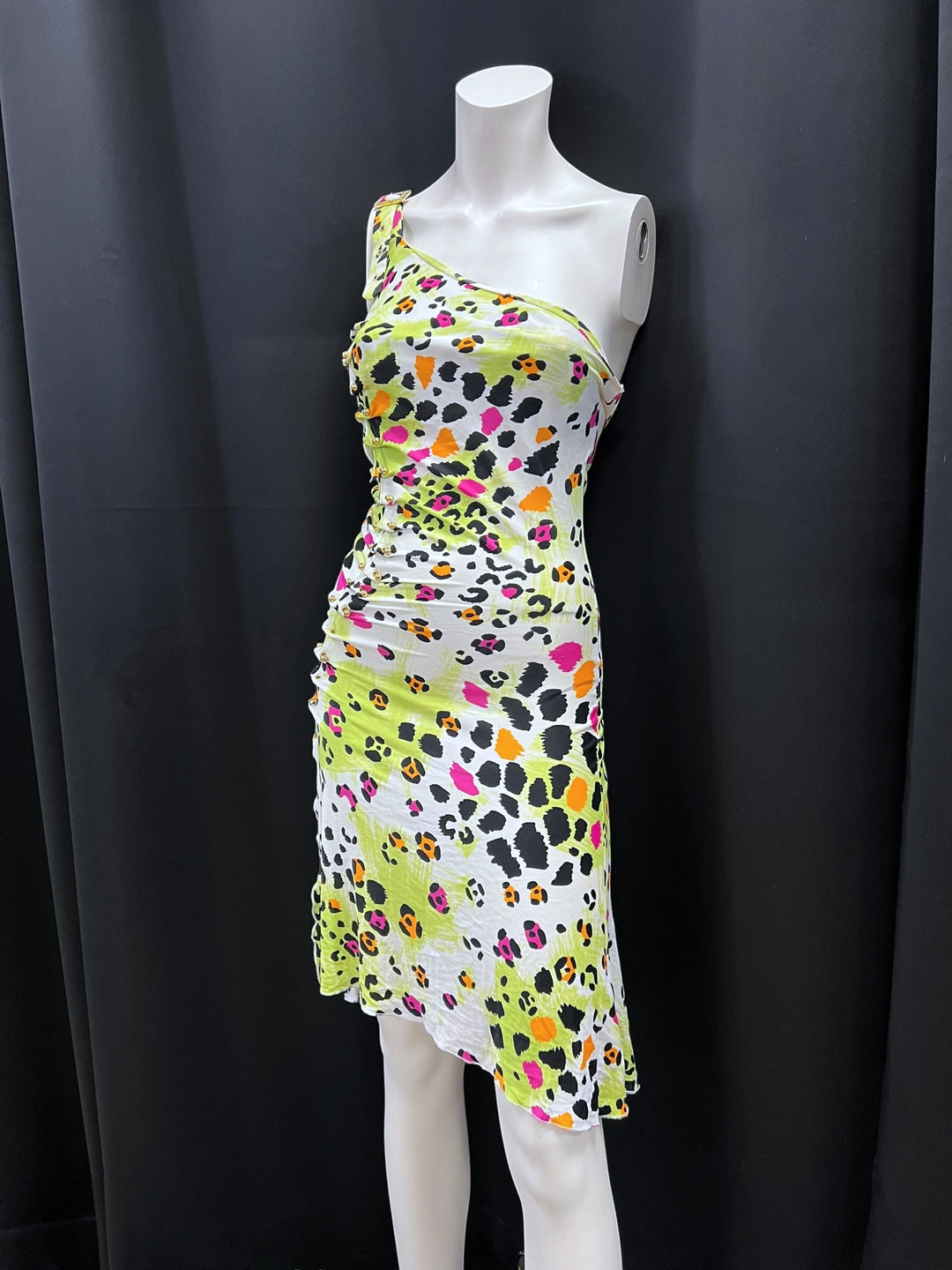Roccobarocco One-Shoulder Leopard Print Dress S-M