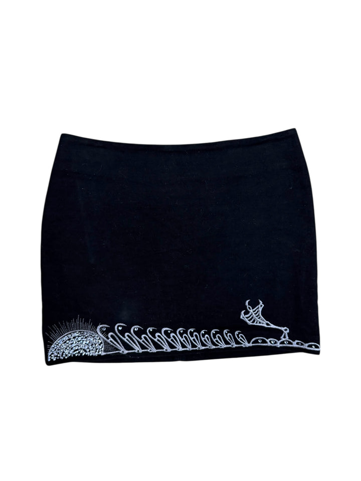 John Richmond Early 2000s Embroidered Crystal Mini Skirt