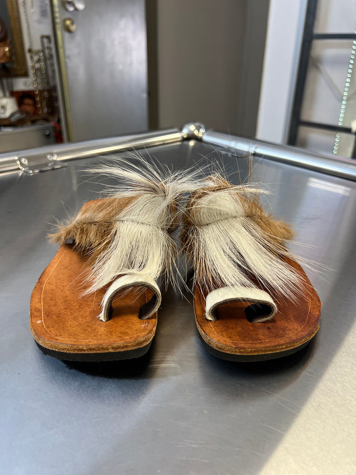 Handcrafted Leather Sandals with Natural Hair Detailing Size 37/38