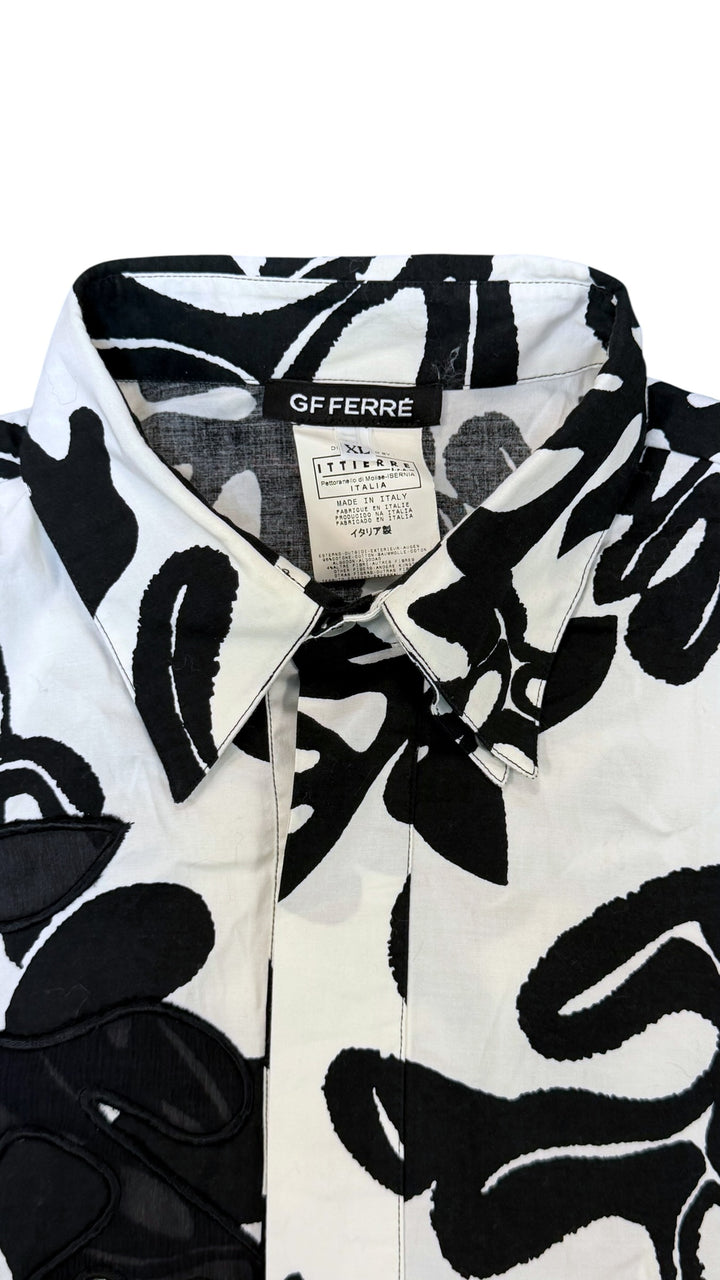 GF FERRÉ black & white abstract sheer shirt size XXL