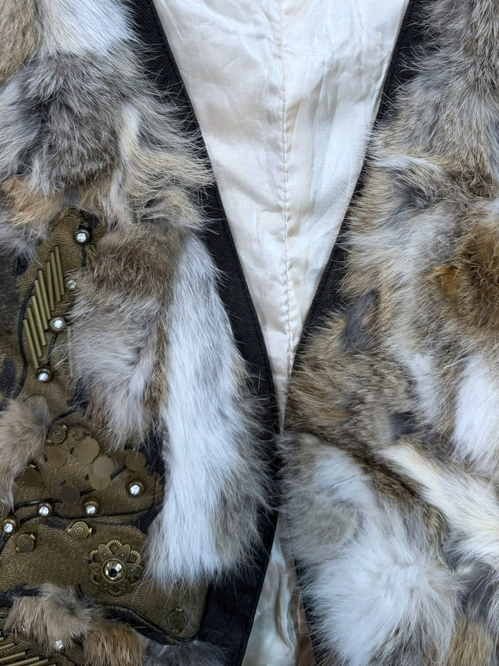 Vintage rabbit fur tie vest xs-m