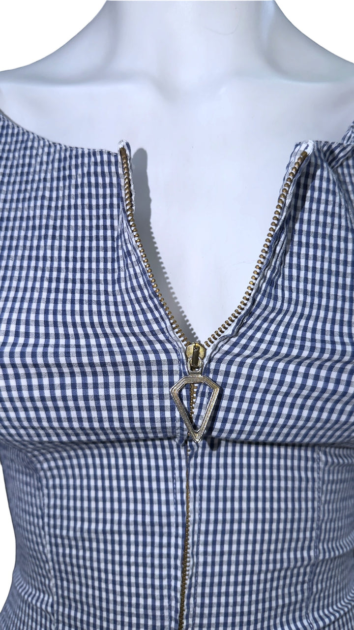 Blumarine Folies blue gingham zip mini dress