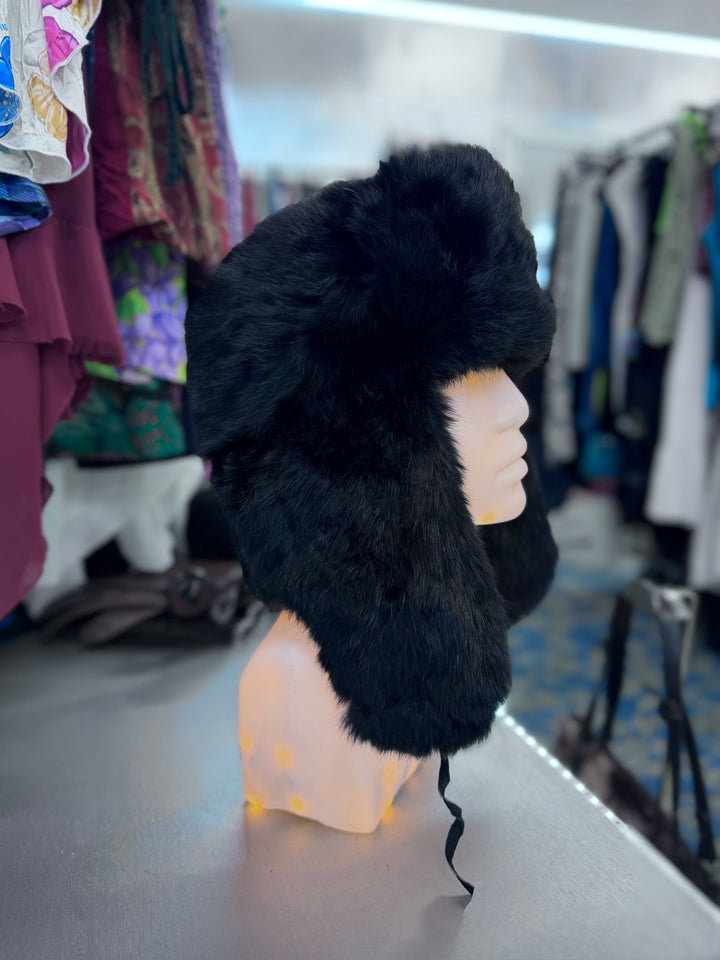 Russian black fur ushanka hat