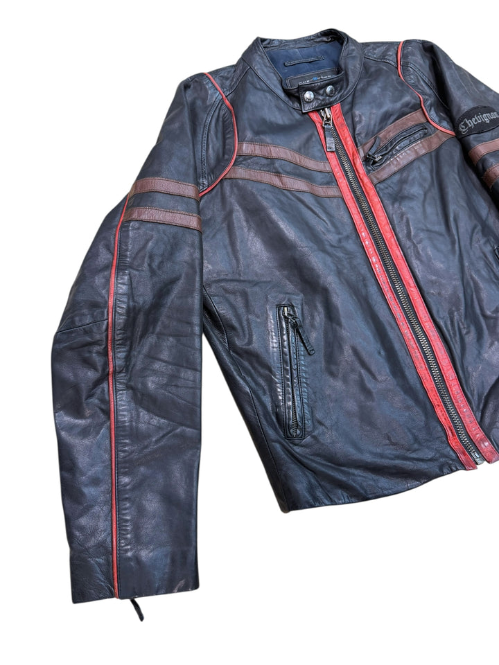 Chevignon vintage leather moto jacket large