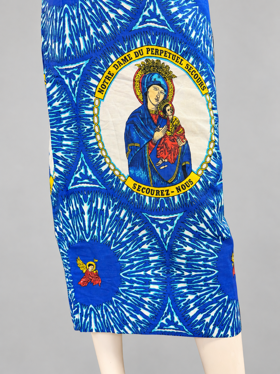 Religious icon print blue midi skirt